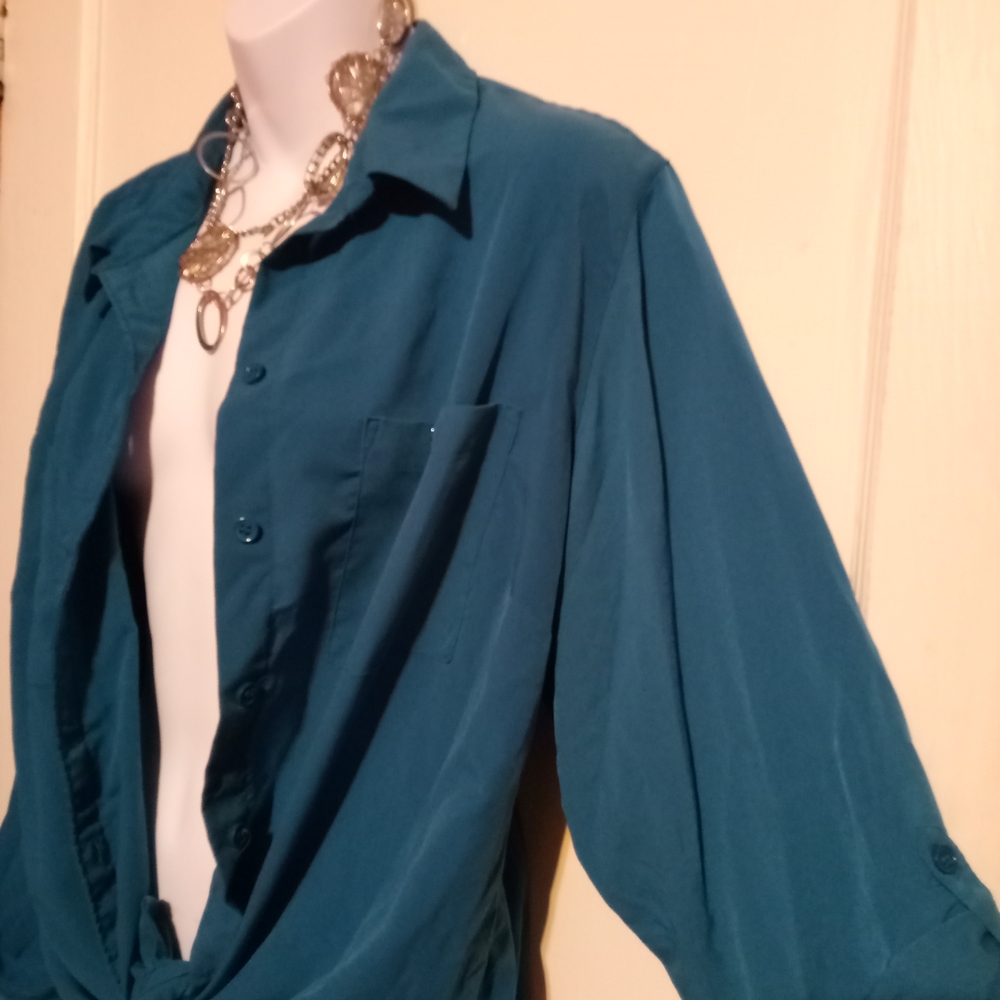 🛍️ BUNDLE ONLY 🛍️Roz & Ali Teal Button Down Shirt - Picture 6 of 7